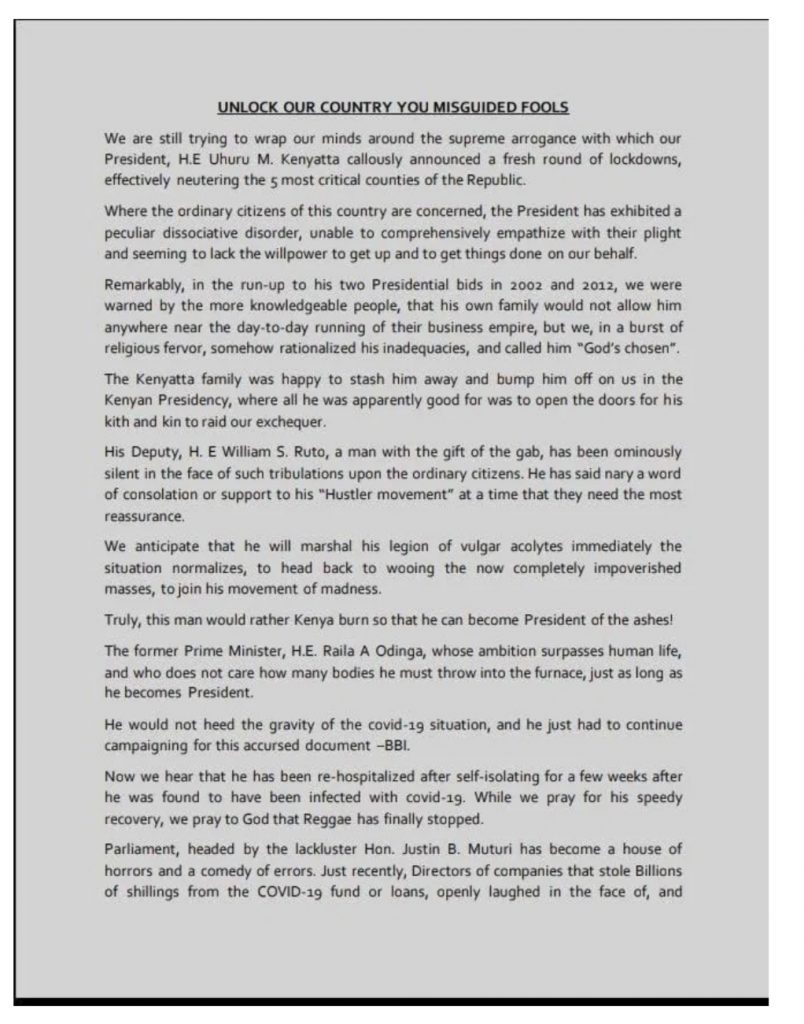 Bold Kenyan Blasts Uhuru Badly Over Lockdown; Calls Him A Fool (PHOTOs)