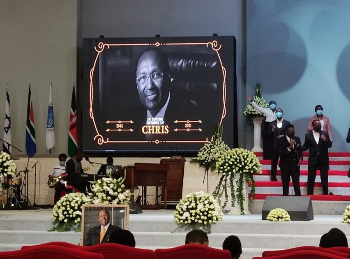 Funeral service of Billionaire Dr. Chris Kirubi underway at Faith Evangelistic Ministry (FEM) church in Karen, Nairobi.