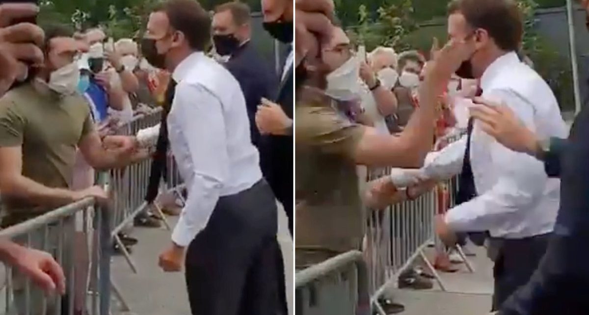 Moment, French President EMMANUEL MACRON was slapped (VIDEO)– Don’t try this on UHURU