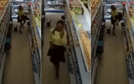 Woman caught on CCTV shoplifting and hiding item between her thighs (VIDEO)-Shame!