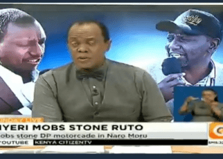RUTO and his supporters to boycott Citizen TV, owned by RAILA’s friend, SK MACHARIA, after reporting mobs stoned the DP in Nyeri yesterday