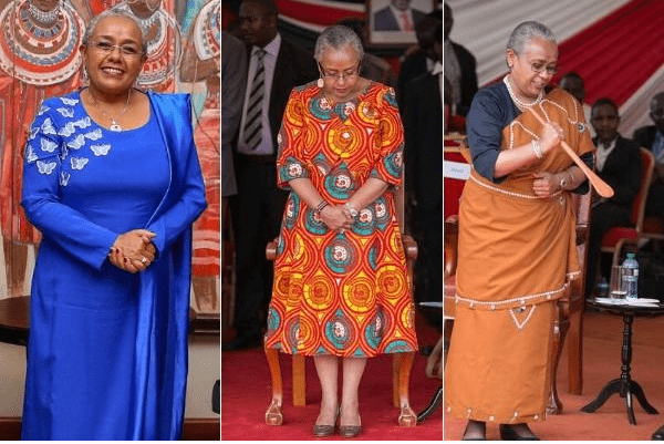 Inside Margaret Kenyatta's Wardrobe,African Kanga and short Grey Hair-Fashion Icon