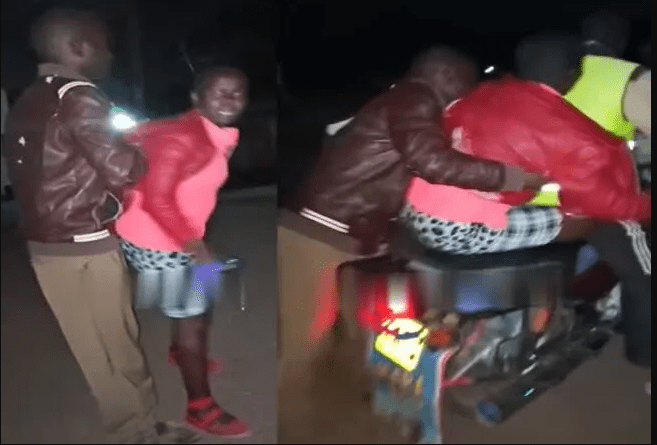 Drama as a man lifts a lady and puts her on a motorbike after buying her drinks and refused to spend the night with him as agreed