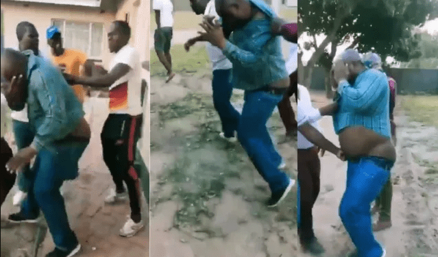 Man given a dog’s beating after he was caught pants down with his boss’ wife (VIDEO)