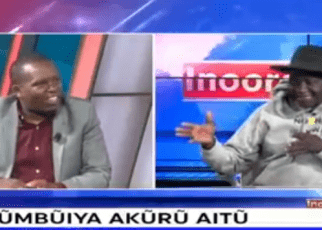 DRAMA at Inooro TV, Kikuyu Mugithi artist falls down during a live interview (VIDEO).