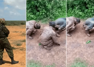 Young Kenyan men caught smoking bhang in a military camp frogmarched in mud and punished – Ogopa Jeshi (VIDEO).