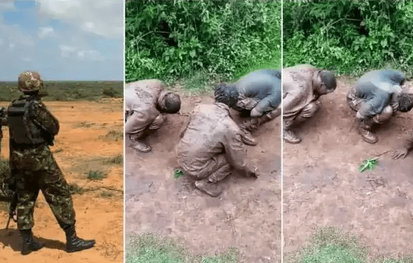Young Kenyan men caught smoking bhang in a military camp frogmarched in mud and punished – Ogopa Jeshi (VIDEO).