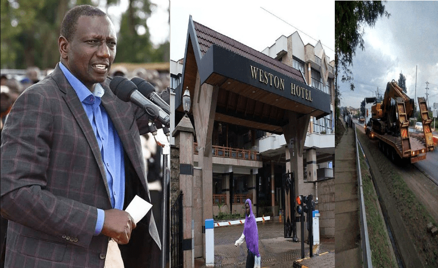 Is UHURU’s government planning to demolish RUTO’s Weston Hotel? Bulldozers spotted near the hotel