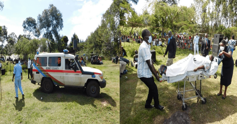 Bomet: Emotional Moment as Ailing Wife Arrives at Husband's Burial in Ambulance, Hospital Bed