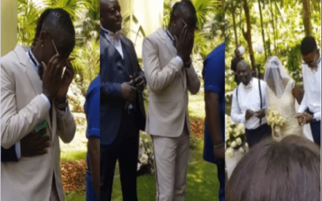The moment GUARDIAN ANGEL broke down into tears during his wedding with 52-year-old ESTHER MUSILA (VIDEO).